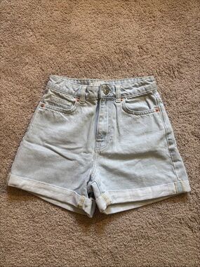 Mango High-Waist Pale Blue Denim Shorts